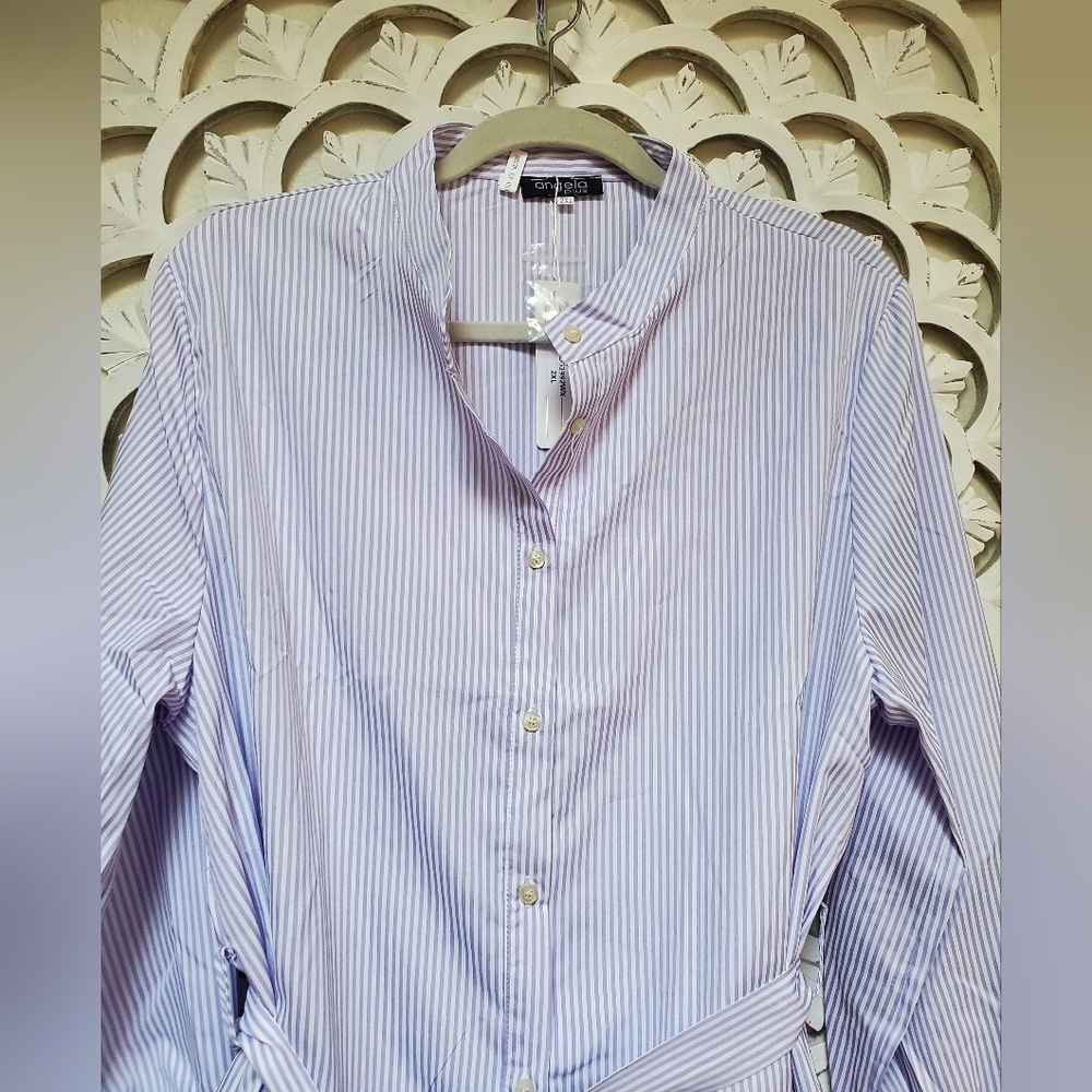 Lavender Pinstripe Shirt Dress NWT Angela Plus Best Fit Lg/XL - Picture 6 of 14